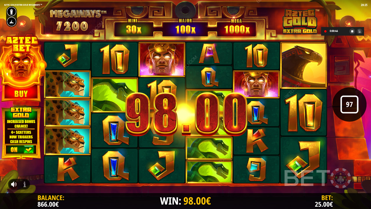 Sweet win on Aztec Gold Extra Gold Megaways online pokie