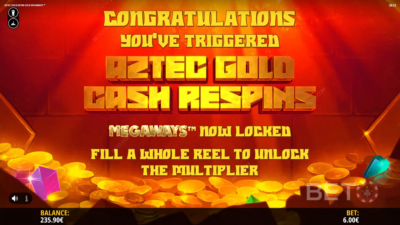 Score Aztec Gold Cash Respins with 5 Scatters, Mate