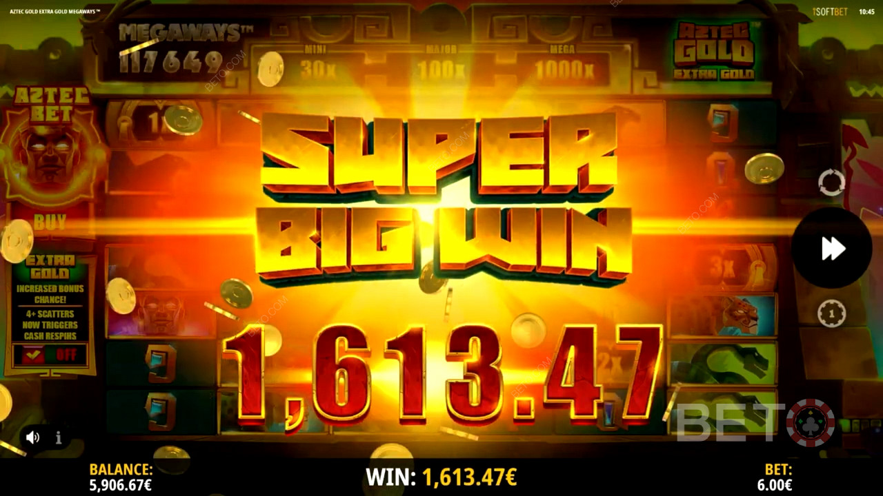 Massive win on Aztec Gold Extra Gold Megaways pokie machine