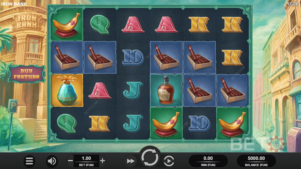 Aim for a top prize of 49,999x your wager in Iron Bank pokie