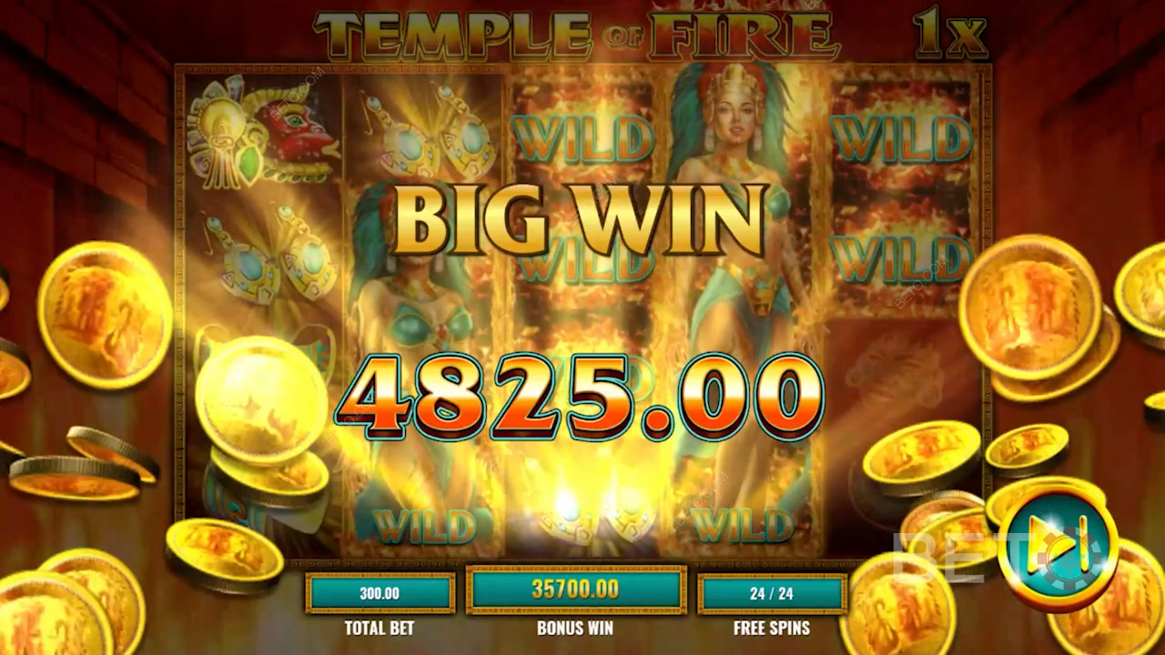 Huge score in Temple of Fire online pokie