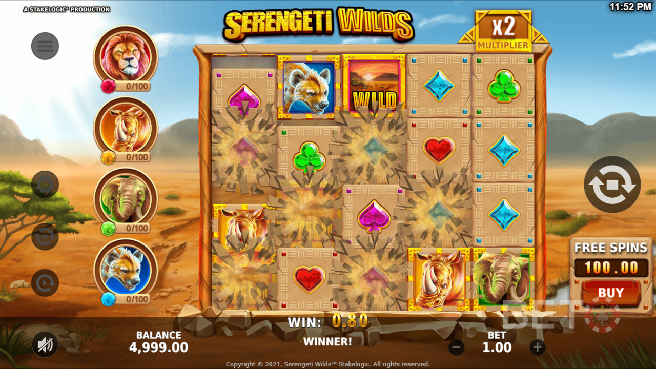 Score growing Multipliers in Serengeti Wilds online pokie