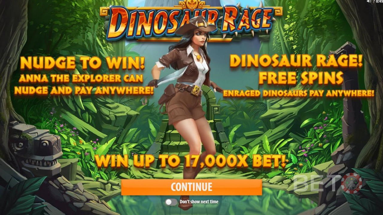 Dino Rampage from Quickspin - join Kiwi explorer Anna on a Jurassic journey for prehistoric prizes