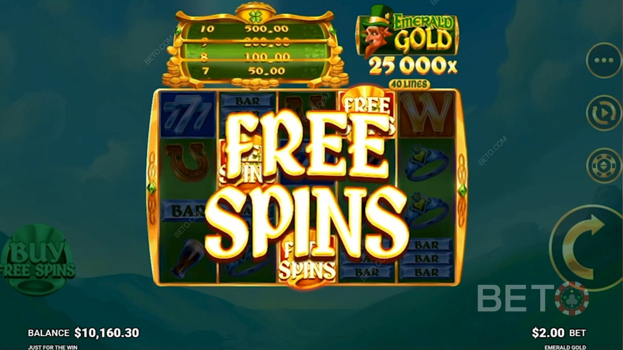 Spin for free in Emerald Gold pokie machine