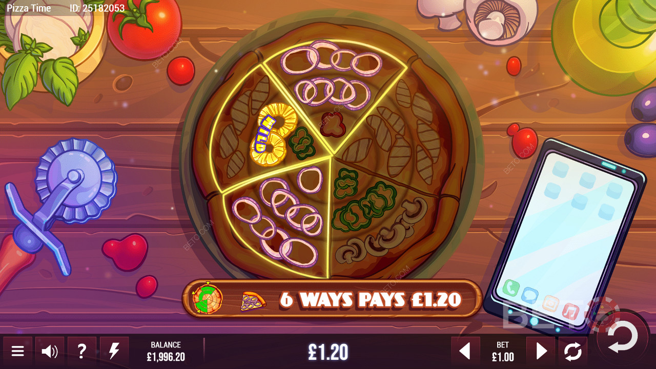 Varied paylines of Pizza Time in a circular layout