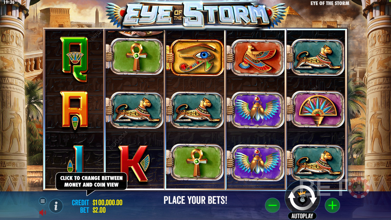 Admire stunning icons in Eye of the Storm video pokie
