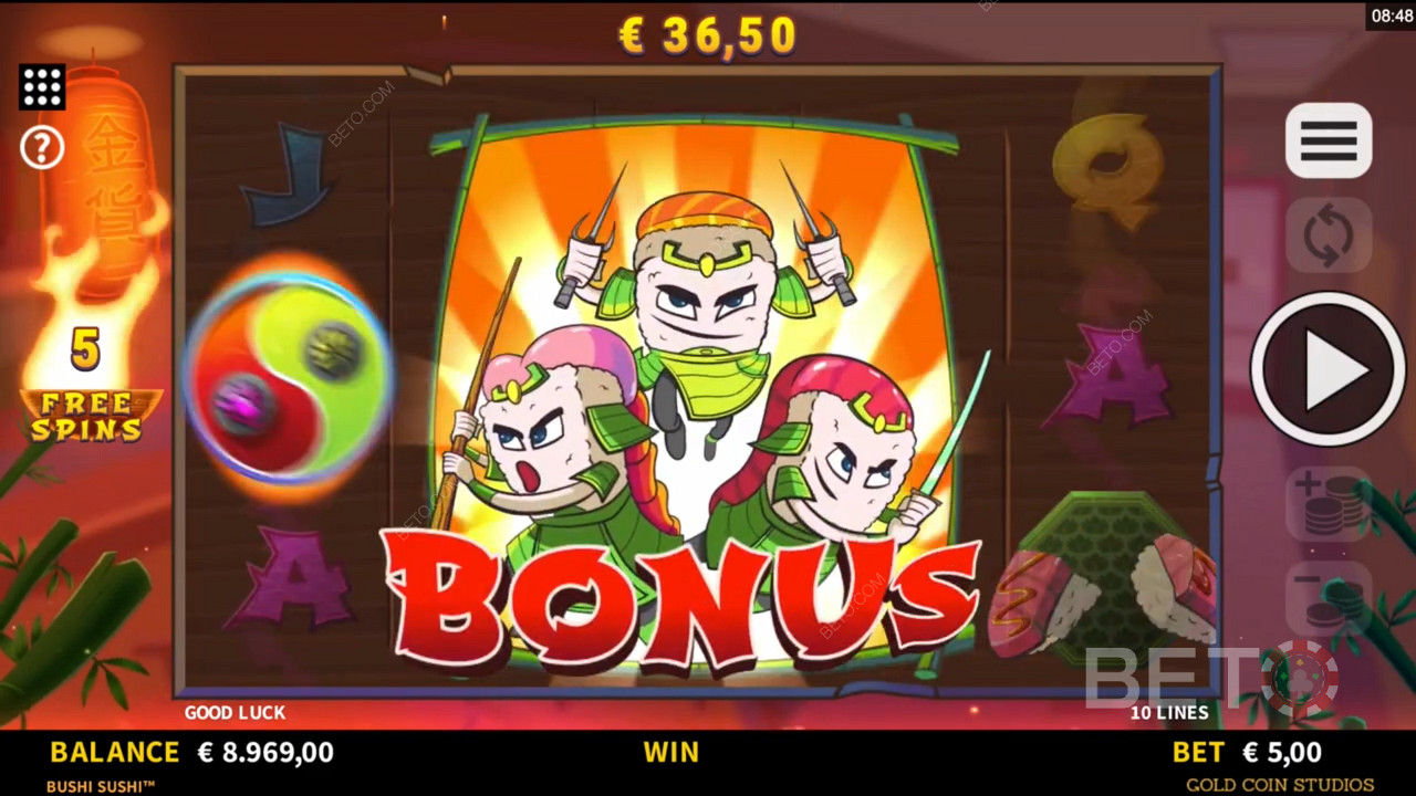 Score Free Spins Bonus Round in Bushi Sushi