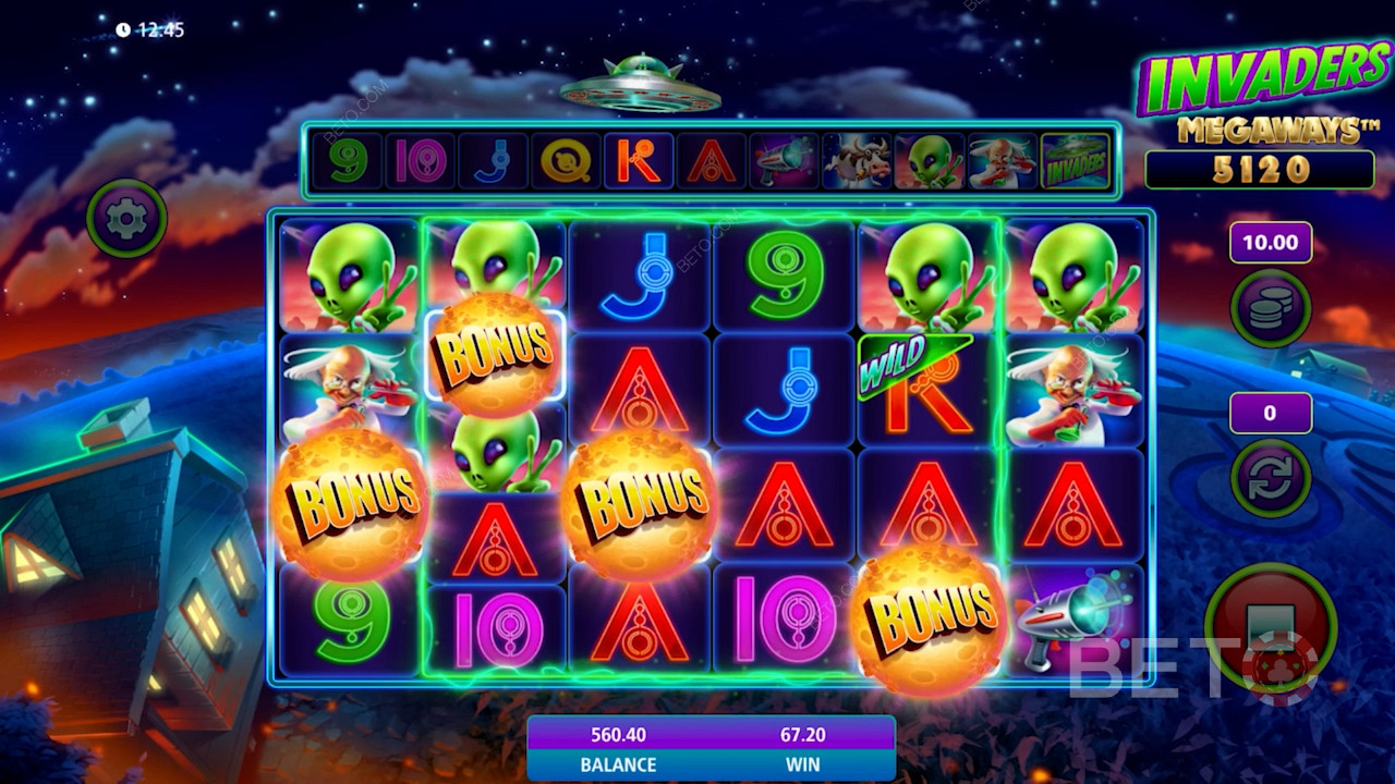 Score 4+ bonus symbols to unlock free spins in Invaders Megaways pokie