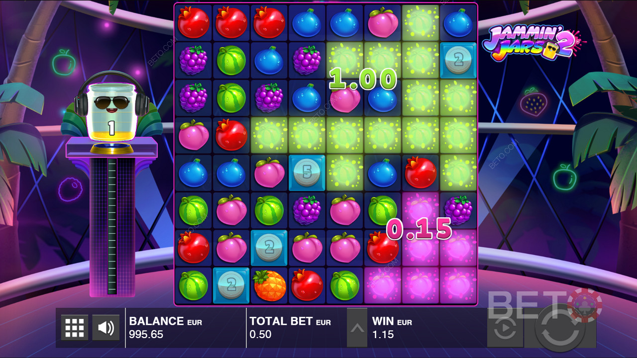 Score big wins with Mega Jar DJ in Jammin Jars 2 online pokie
