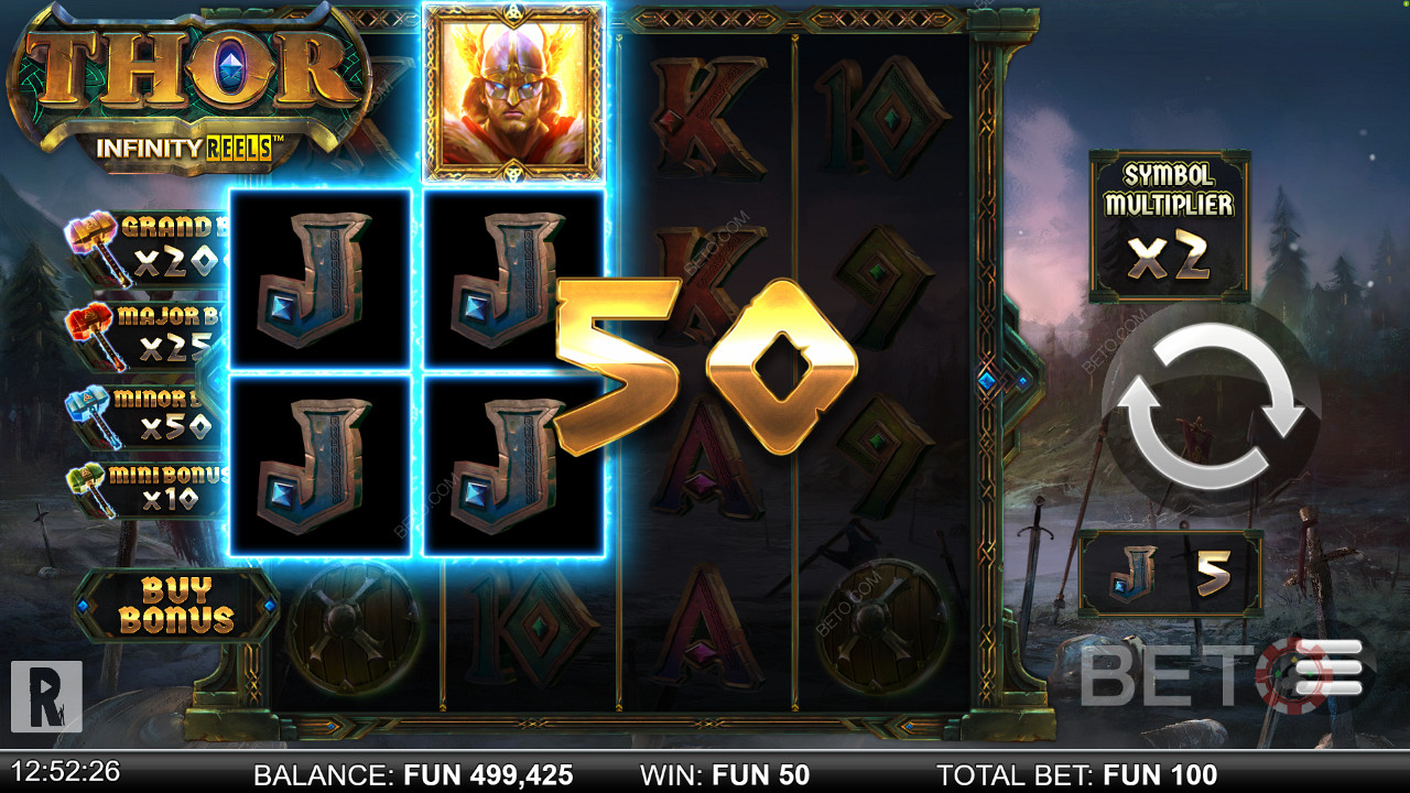 Match 5+ symbols for a win in Thor Infinity Reels online pokie