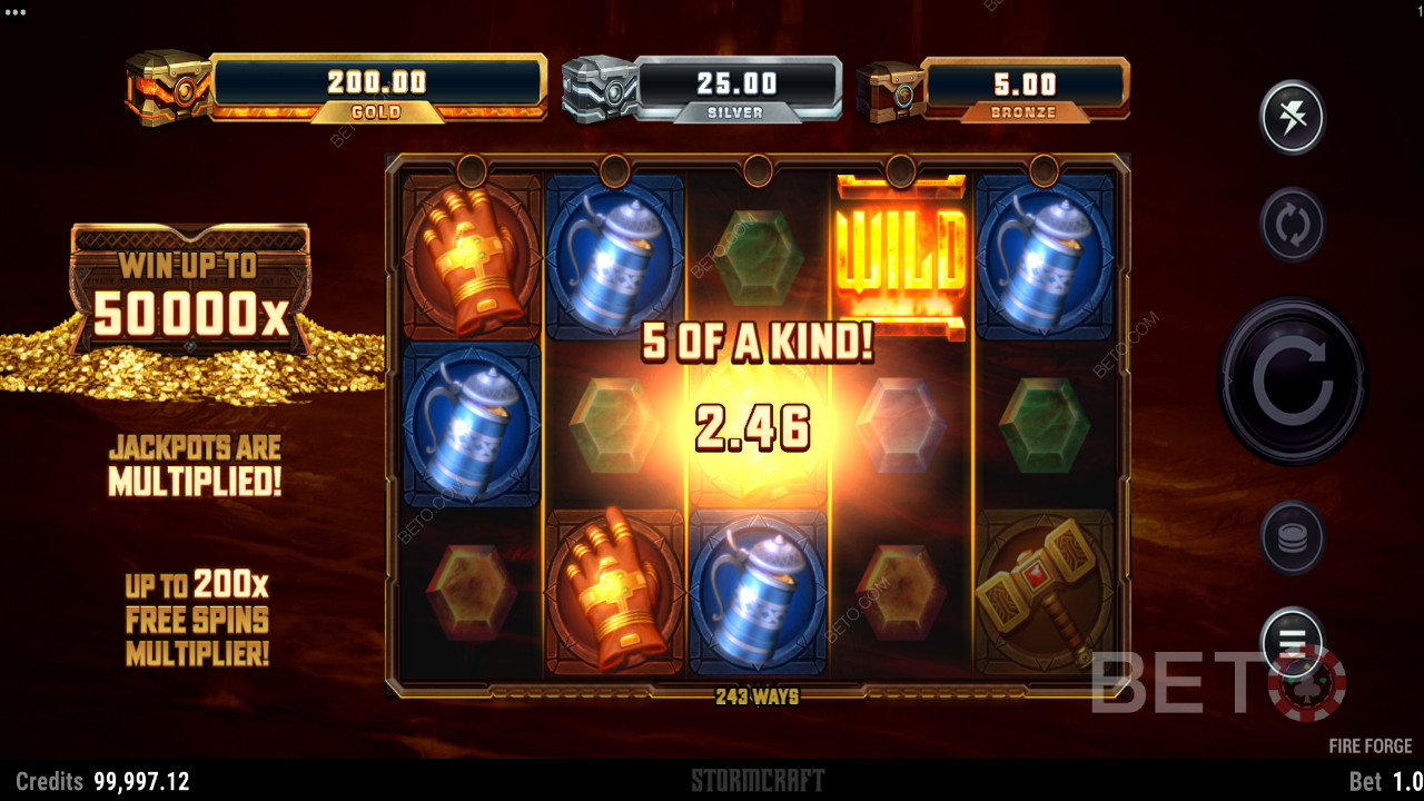 Scoring a 5 symbol match in Fire Forge