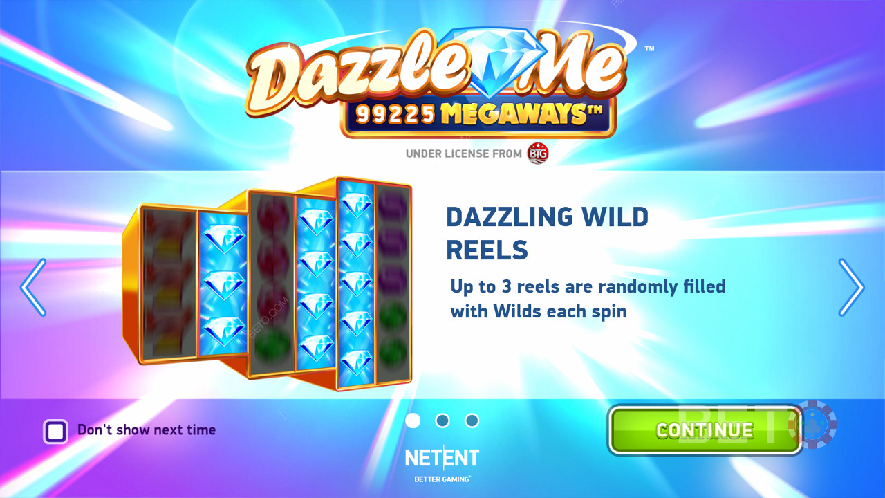 The opening screen of Dazzle Me Megaways