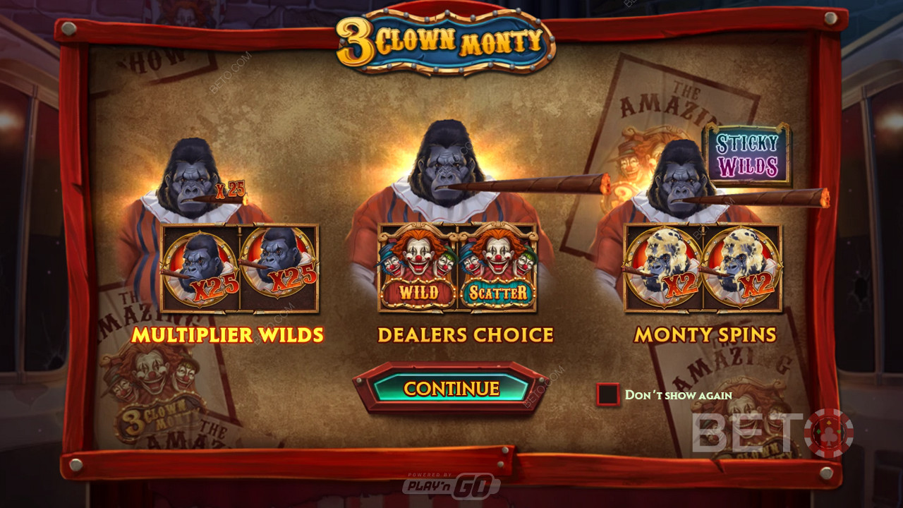 Score heaps of cool features and free spins in 3 Clown Monty pokie