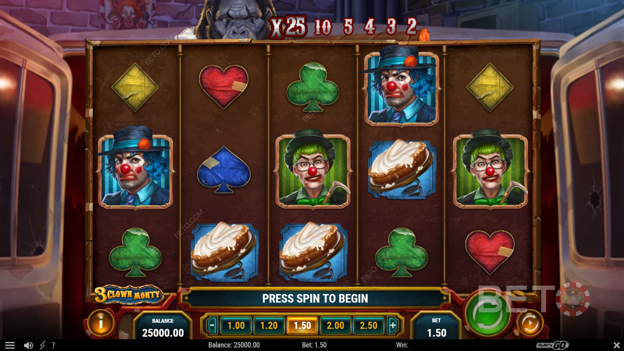 Experience straightforward gameplay with thrilling extras in 3 Clown Monty pokie