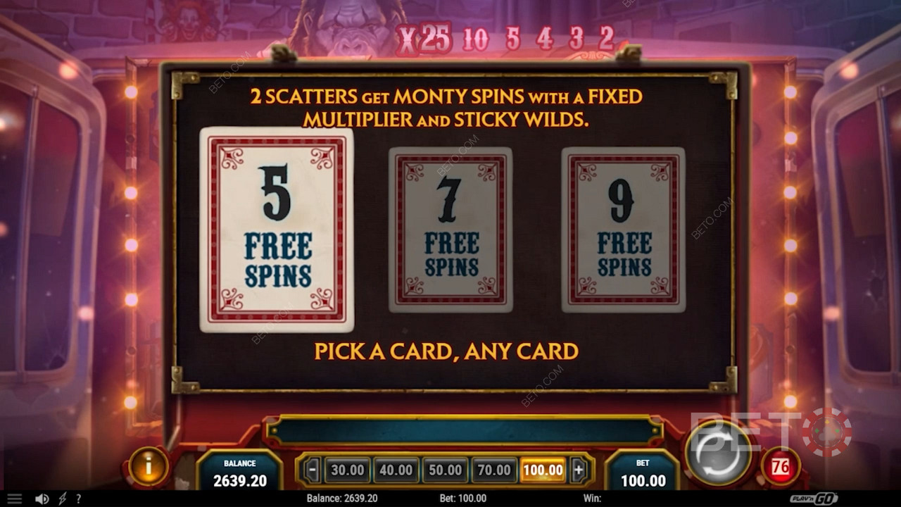 Choose a card to unveil your Monty Spins tally