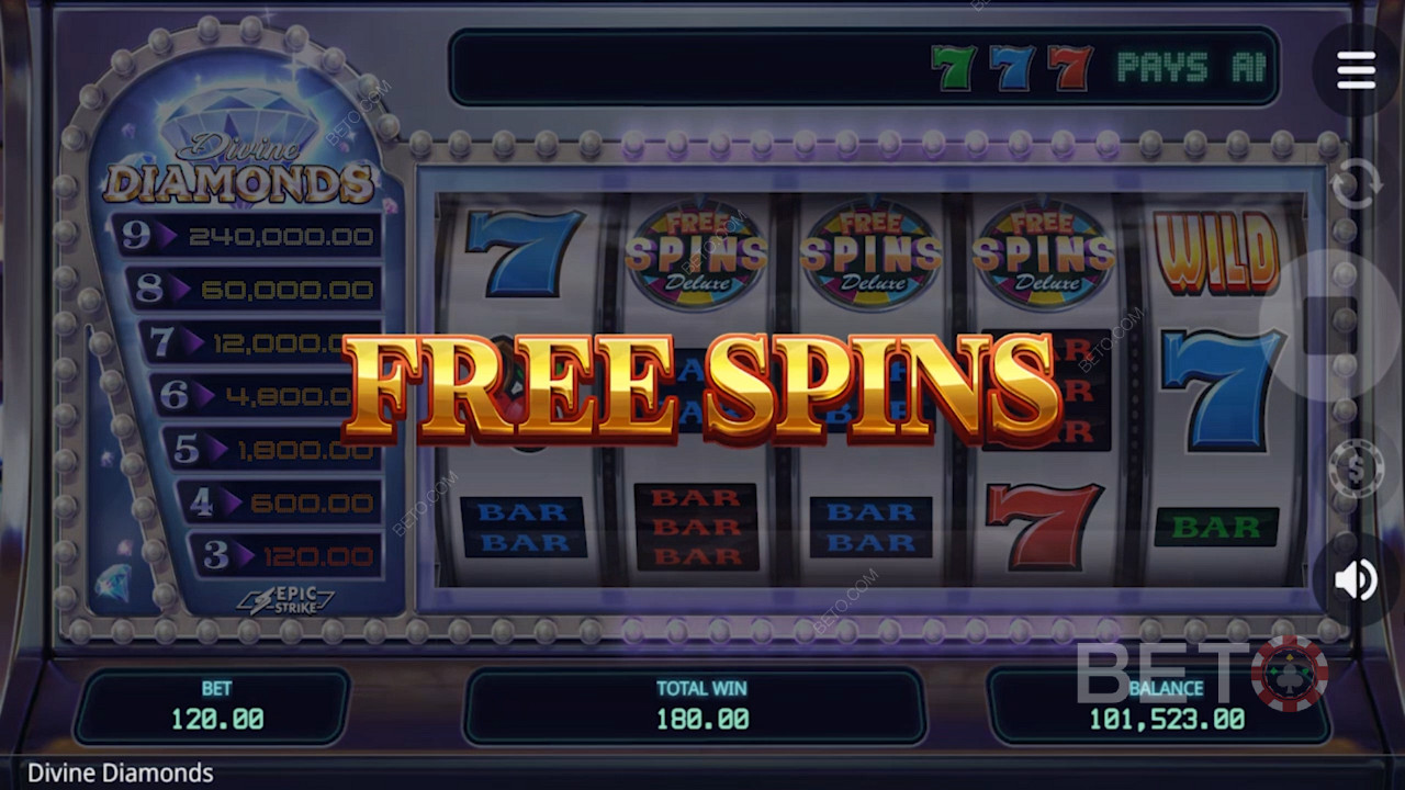 Sweet Free Spins round in Divine Diamonds