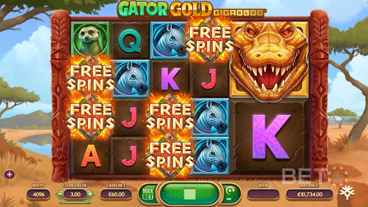 Bonus Free Spins icons in Gator Gold Gigablox