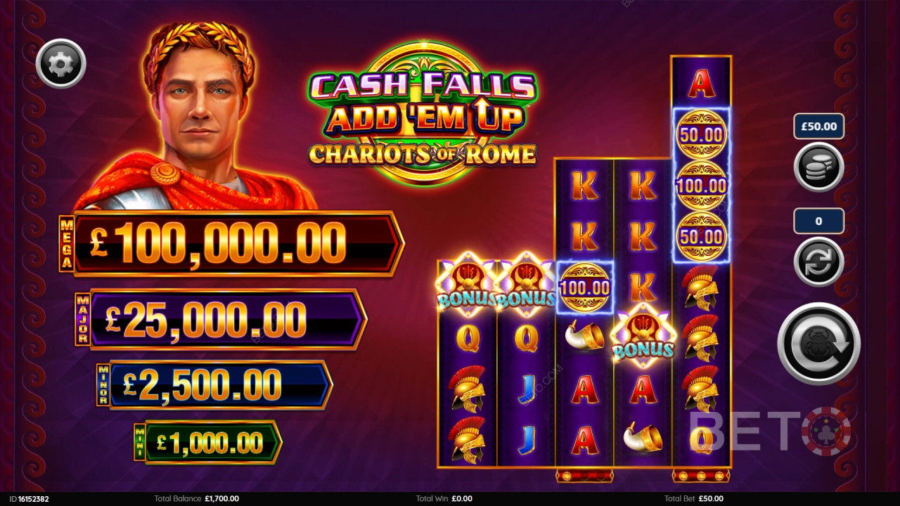 Cash Falls: Add 'Em Up Chariots of Rome Free Play