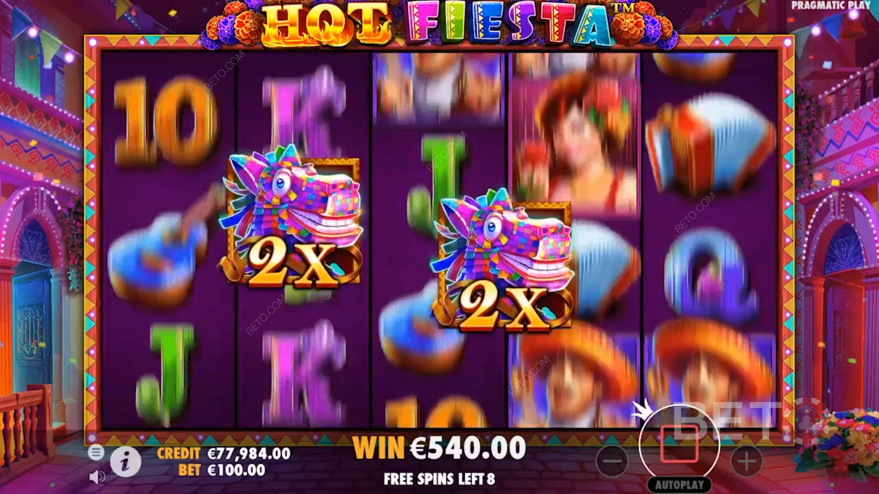 Scoring a 2x win in Hot Fiesta