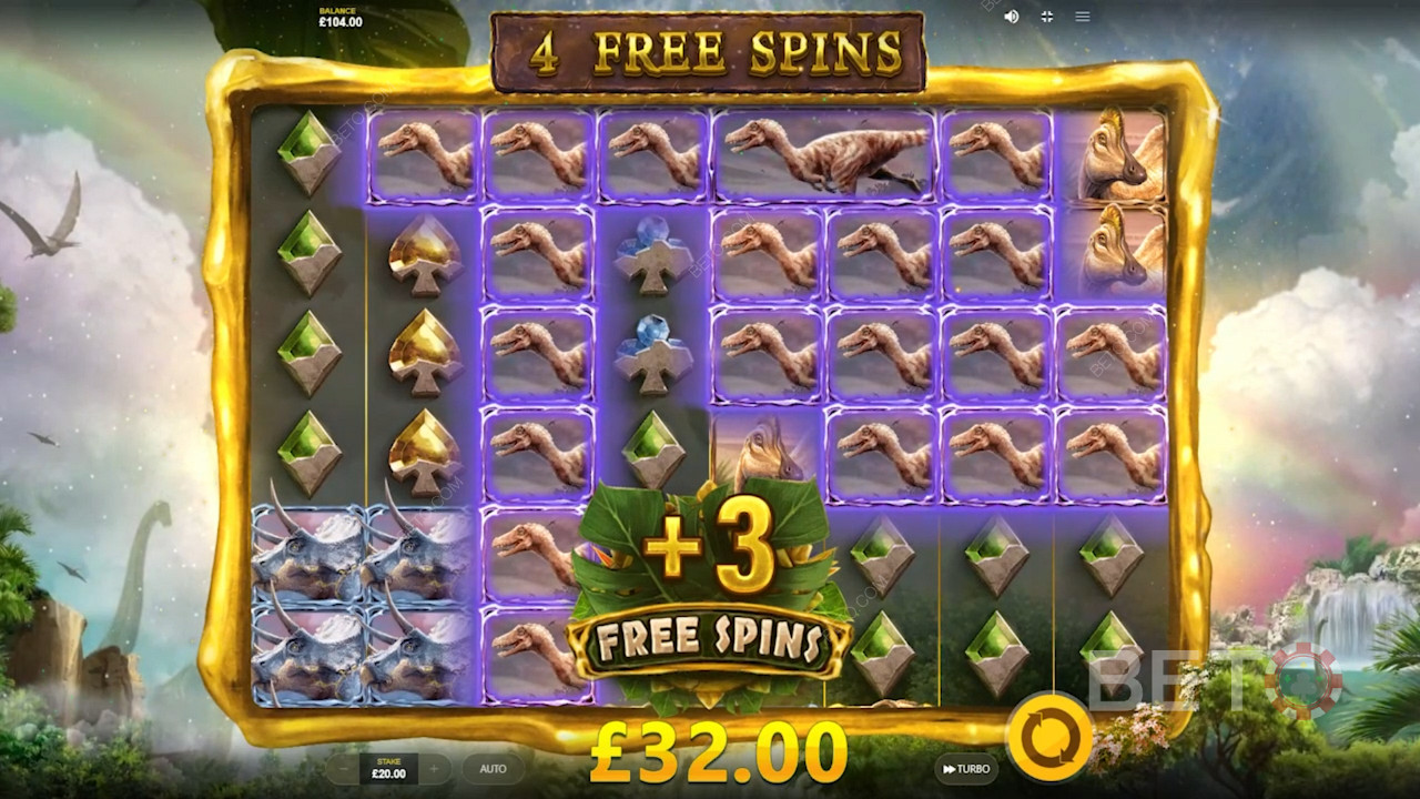 Nab scatter symbols, each worth +3 free spins in the bonus round