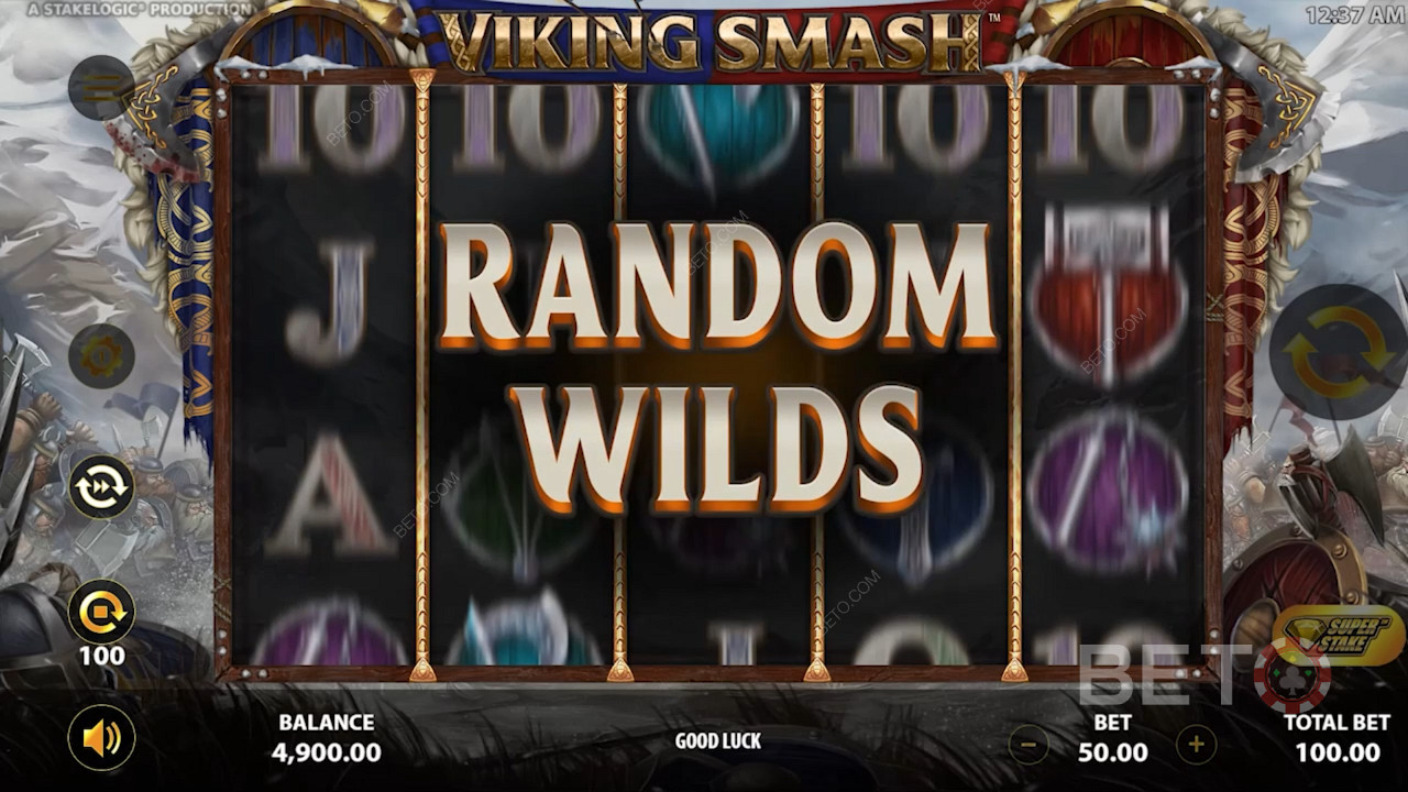 Keep an eye out for Random Wilds during Super Stake play for larger payouts