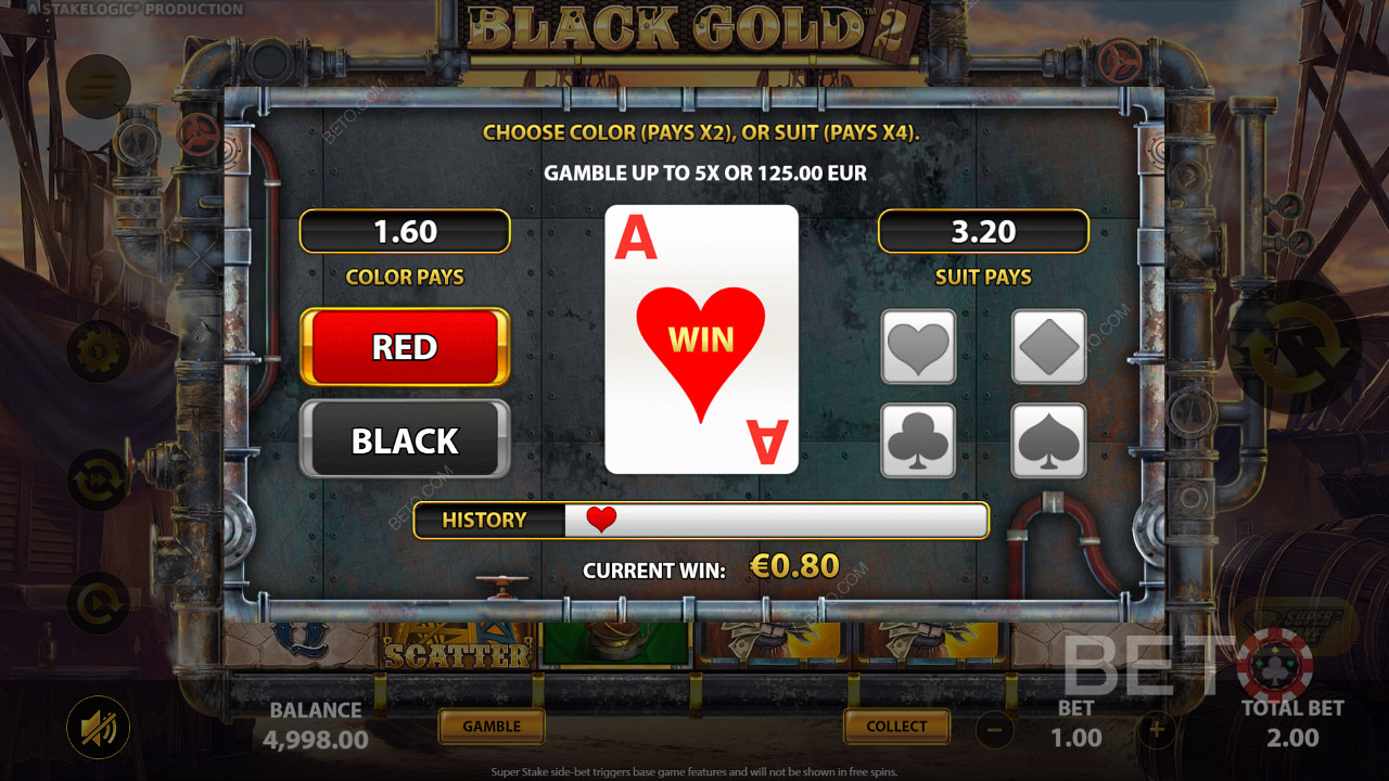 DOUBLE-OR-NOTHING! Pick the right colour or suit and double your winnings