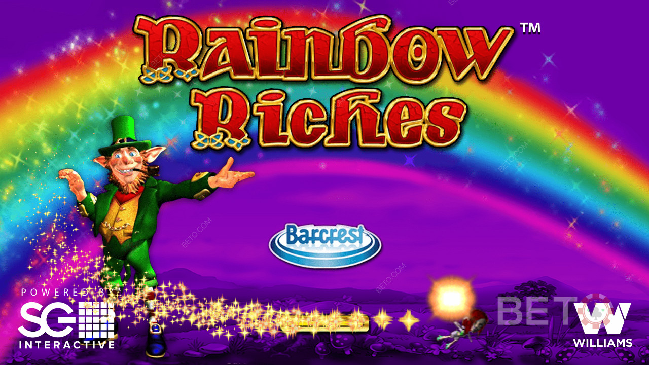 Rainbow Riches online pokie welcome screen