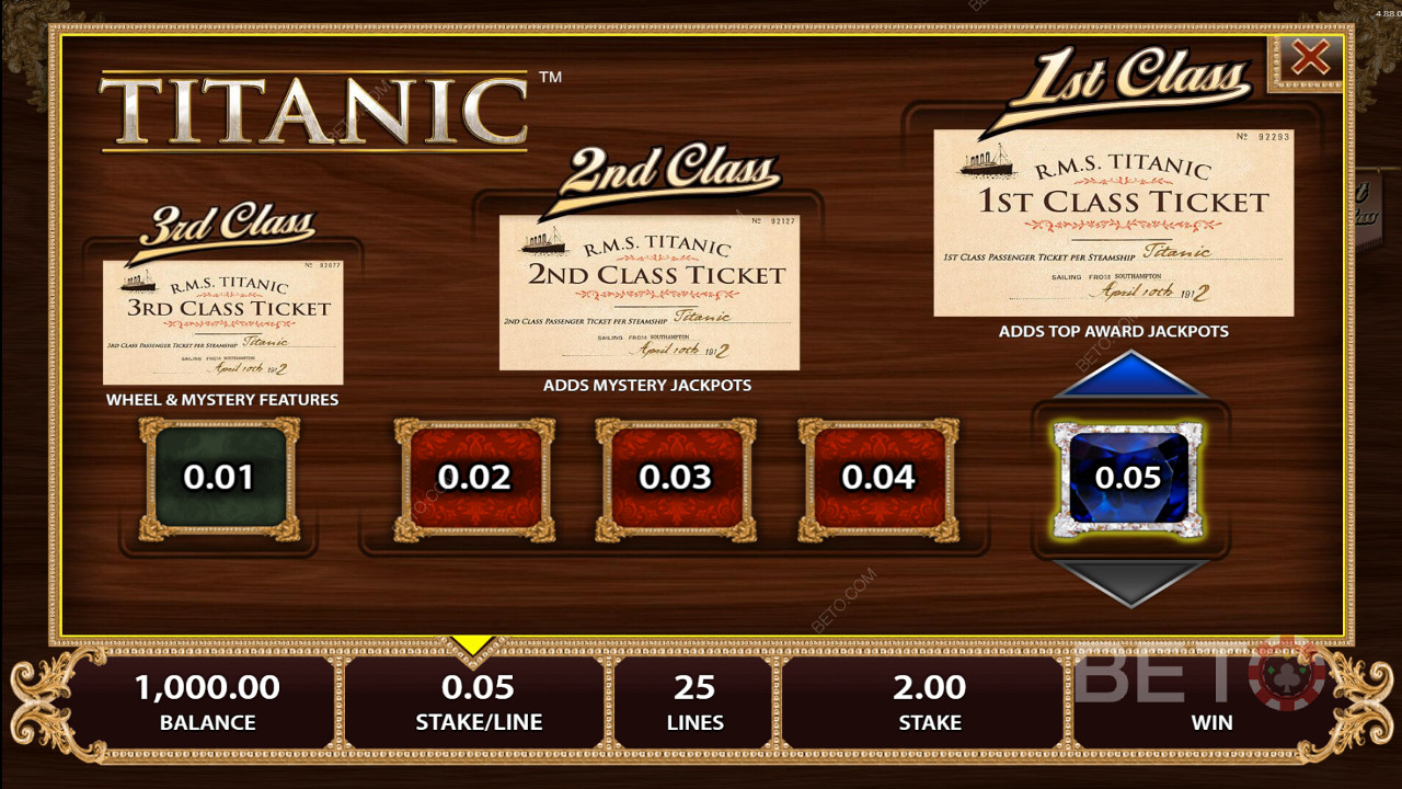 Your wager sets your ticket class and potential payout on this voyage