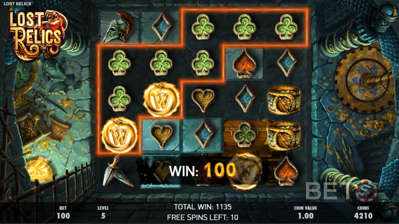 The pokie boasts 5 thrilling Bonus features