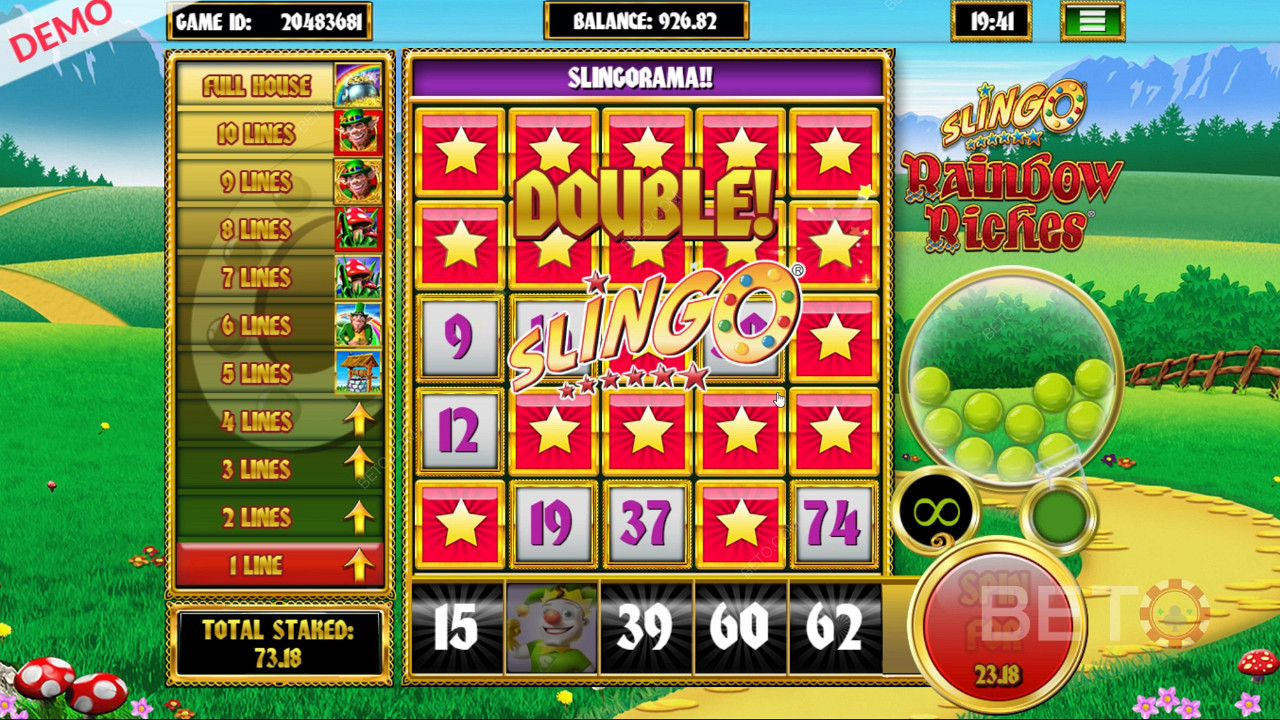 The vibrant game design of Slingo Rainbow Riches