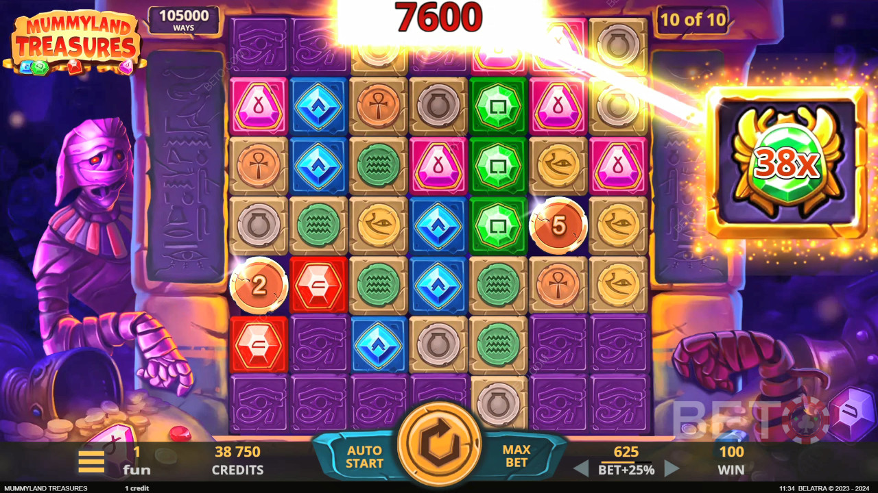Score 25,000x Your Wager in the Mummyland Treasures Video Pokie!