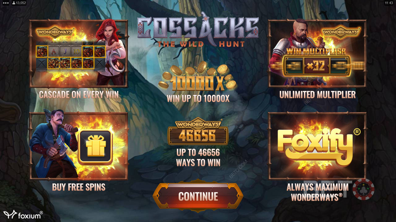 Experience cascades, Multipliers, Free Spins and more in Cossacks: The Wild Hunt online pokie