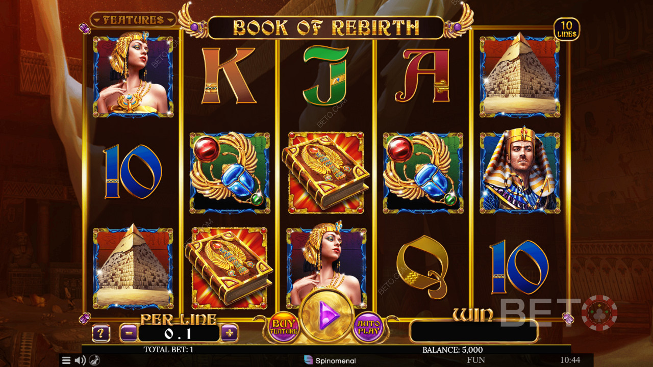 Discover expanding symbols and free spins in Book of Rebirth pokie by Spinomenal