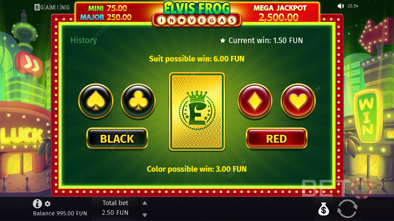 Reckon the right colour/suit to double/quadruple your winnings with 