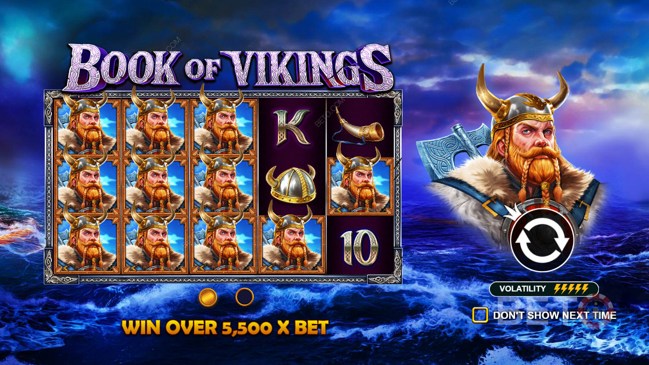 Nab prizes up to 5,500x your wager in the risky Book of Vikings pokie