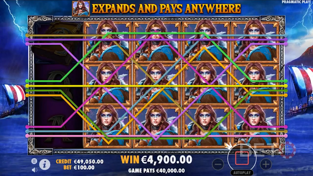 In the Free Spins bonus, Expanding symbols can pop up and cover whole reels