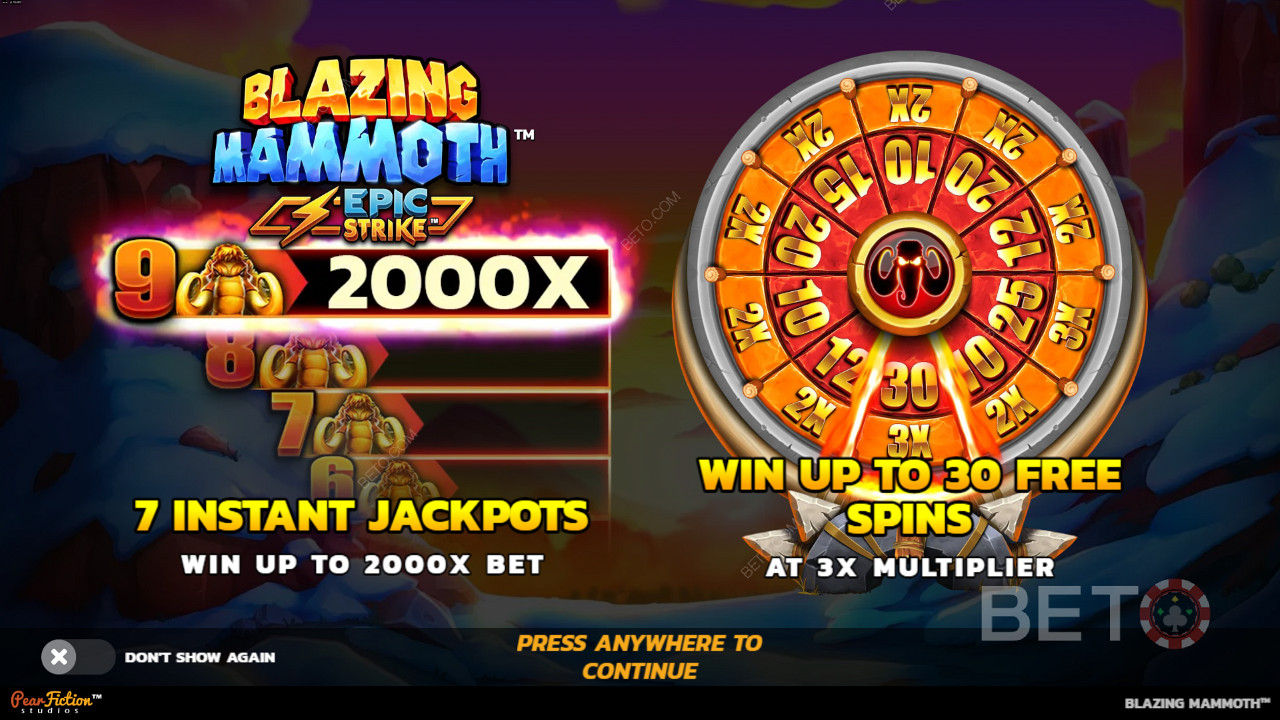 Score up to 2,000x your wager on Blazing Mammoth pokie