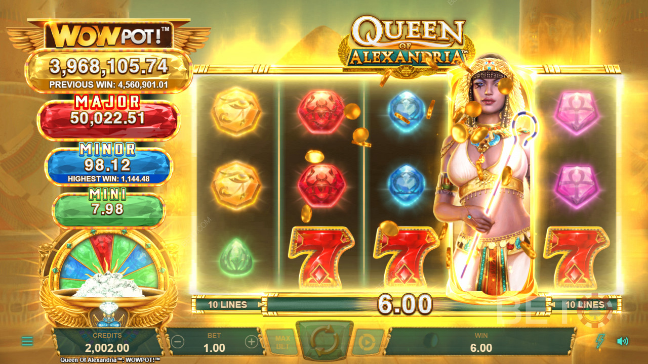 Queen of Alexandria WowPot by Neon Valley Studios is a choice fantasy pokie