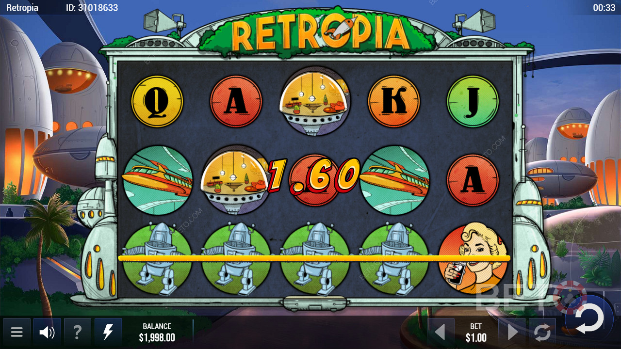 Score big on 25 paylines and snag easy wins in Retropia pokie machine