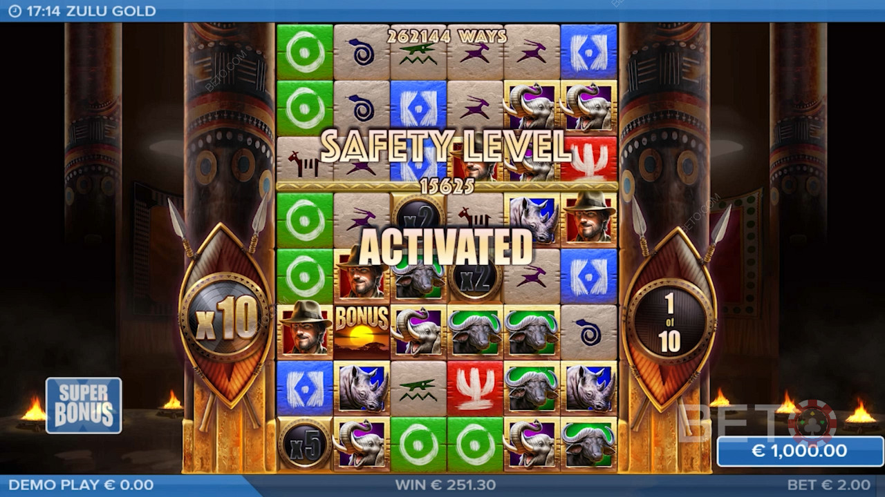 The graphics and sounds in this pokie draw from African tribal motifs