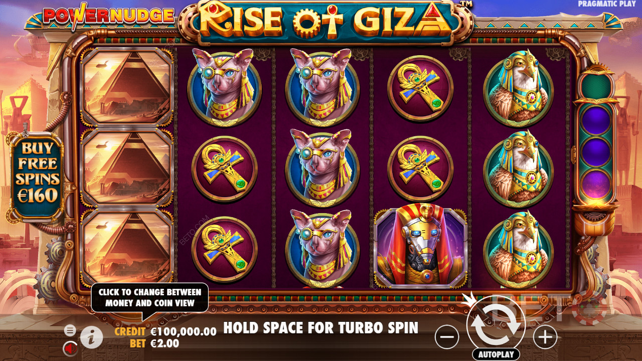 Splash out 80x your wager for Free Spins in Rise of Giza PowerNudge pokie machine