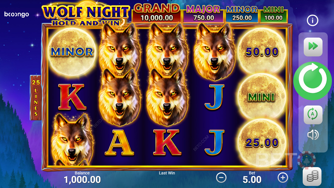 Wolf Night pokie with bonus round, jackpots, and free spins from Booongo