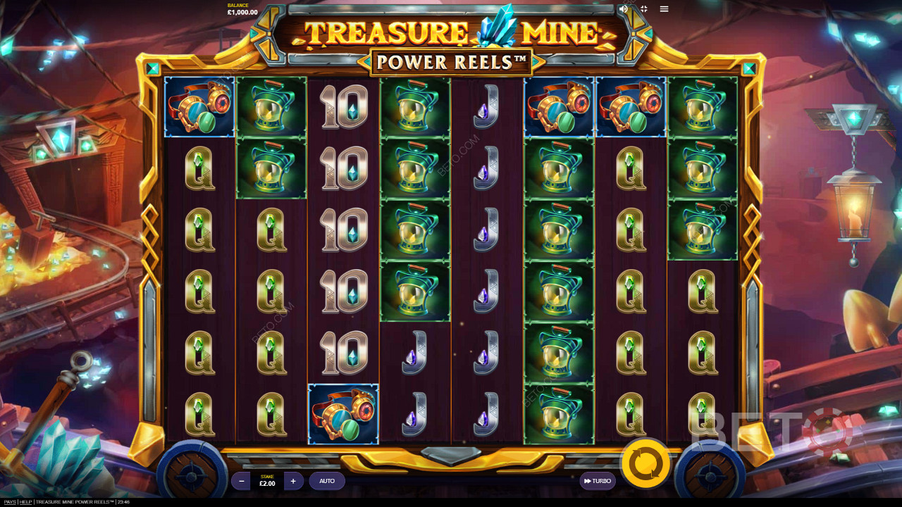 Experience the stunning visuals of Treasure Mine Power Reels online pokie