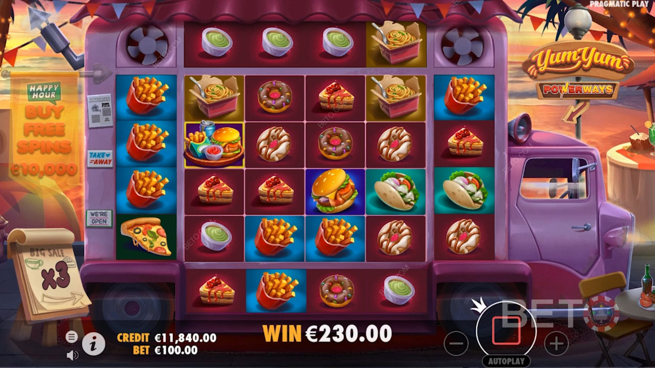 Visuals in Yum Yum Powerways shift as the game unfolds