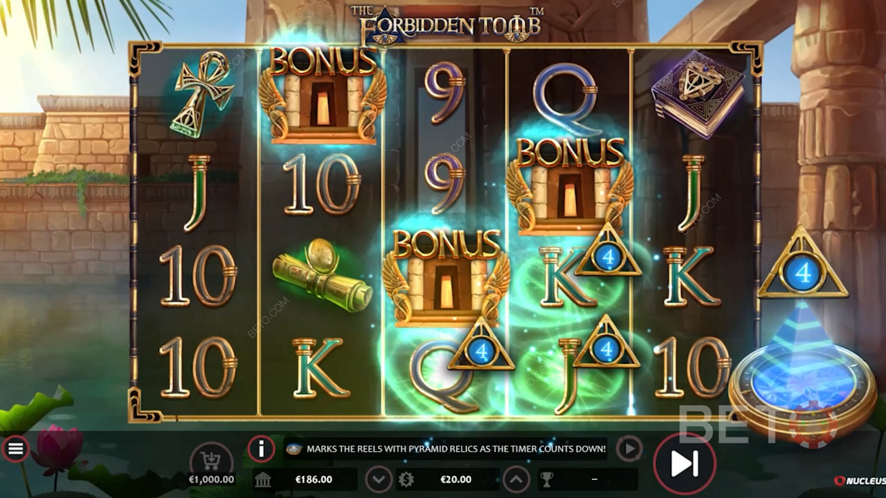 Score 3 Tomb Entrance symbols to unlock Free Spins in The Forbidden Tomb online pokie