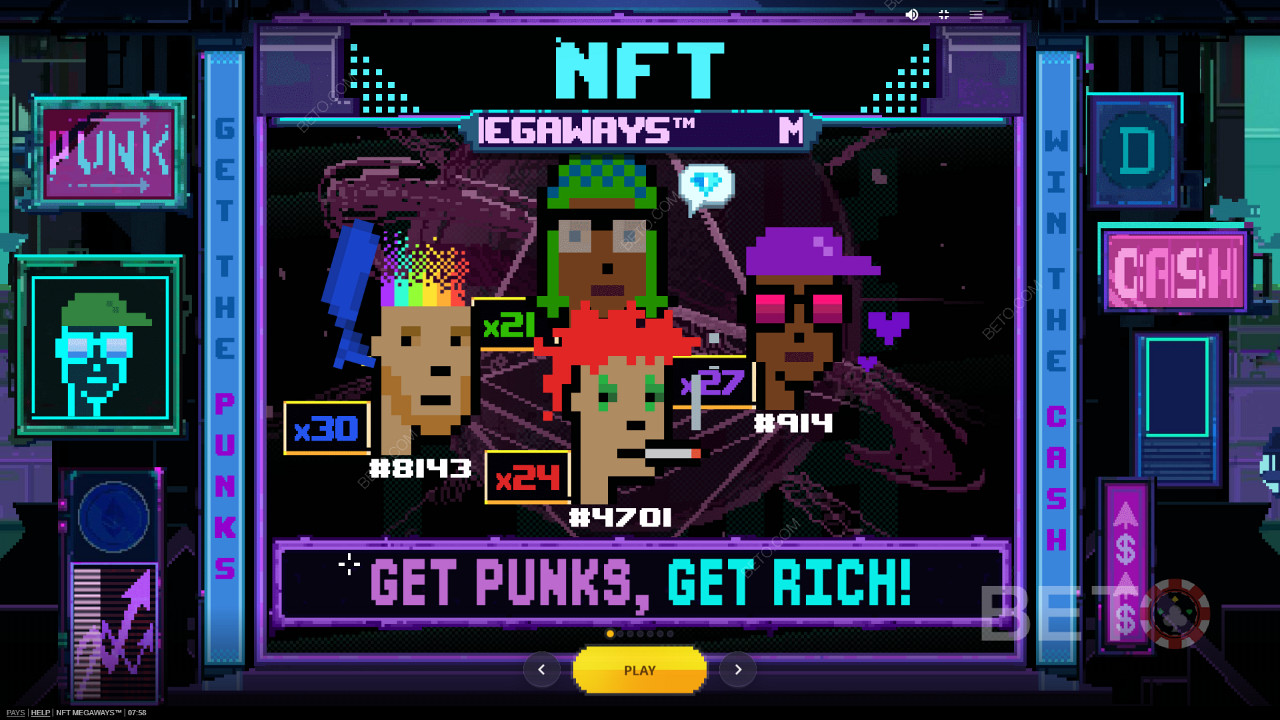 Experience the ultimate blend of top-notch features and slick theme in NFT Megaways pokie