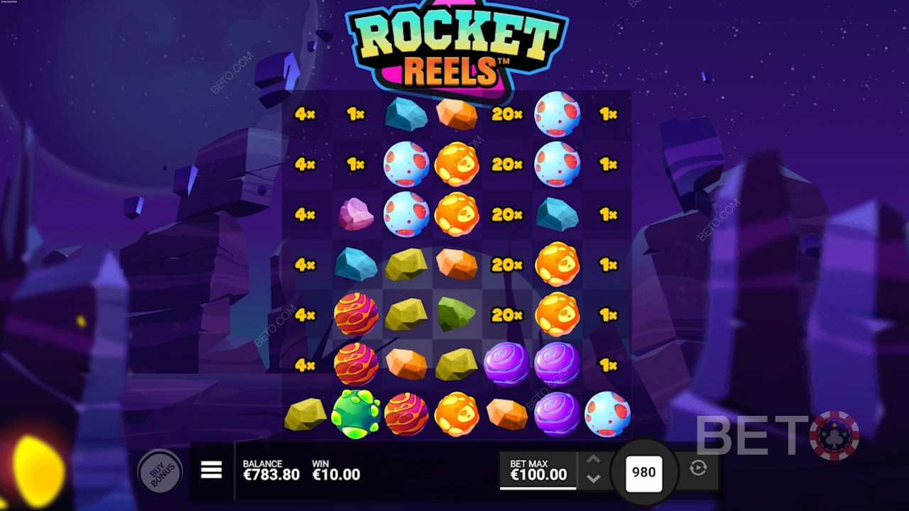 Blast off on a rocket and score wins up to 10,000x in the Rocket Reels pokie