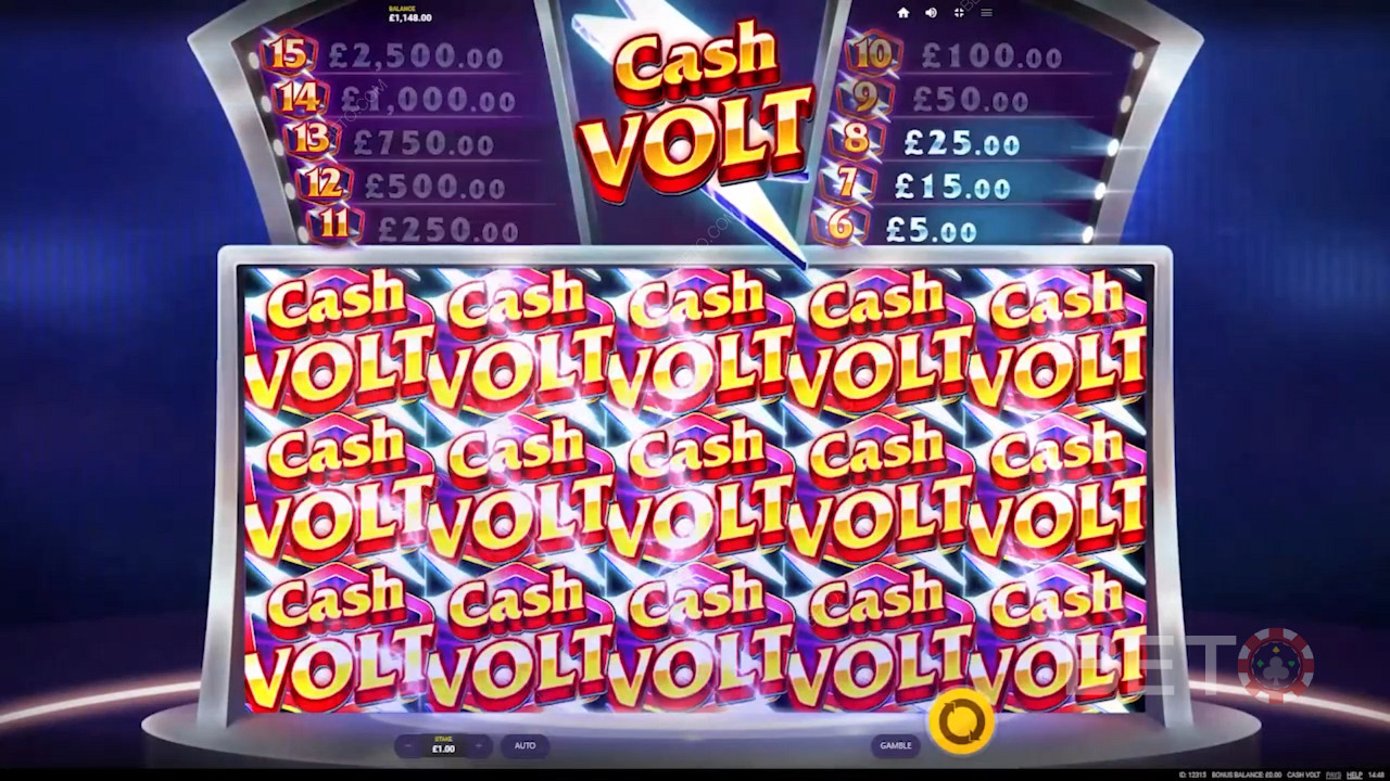 The Mega Cash Volt symbol can fill 2x2 or 3x3 spots on the reels