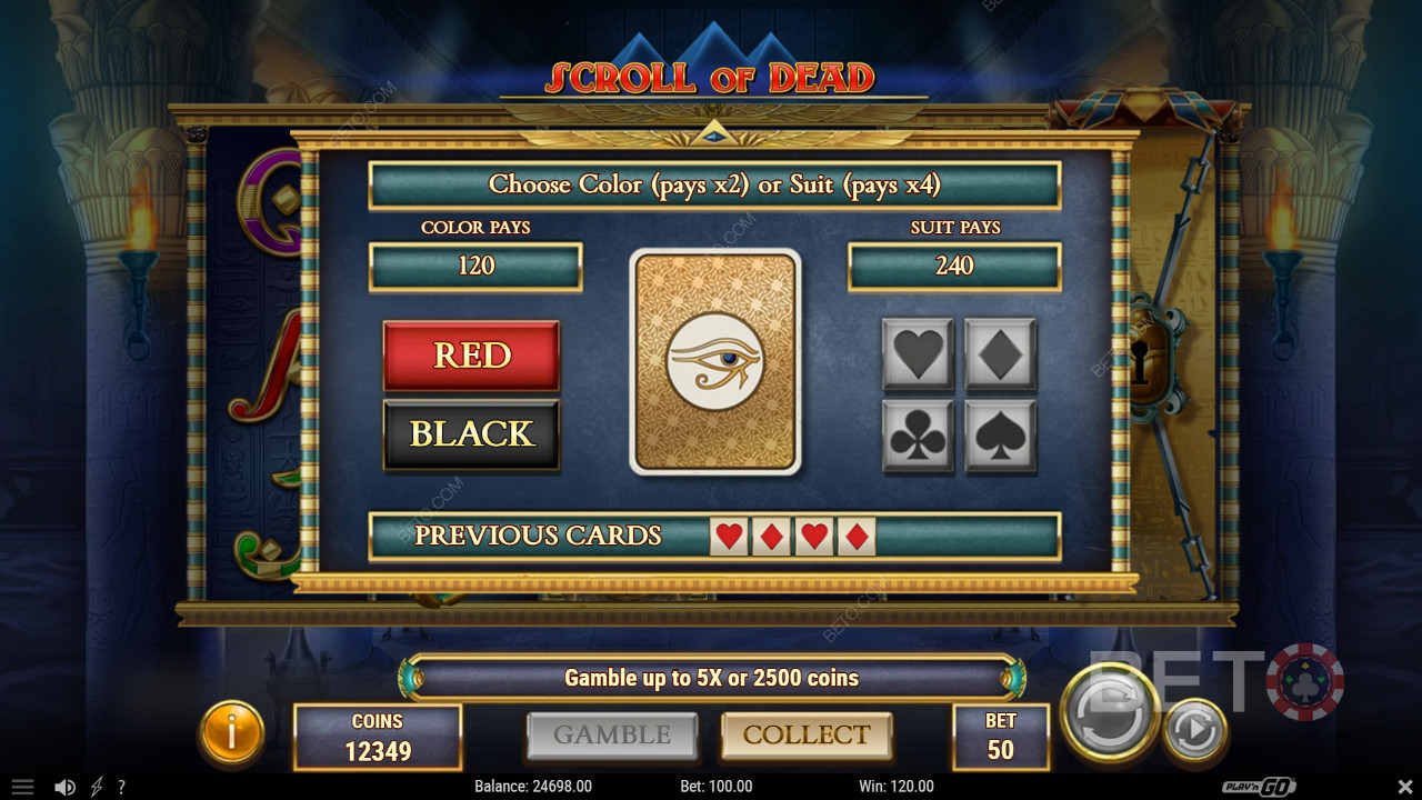 Keen to double your win? The Gamble feature lets you risk it for a bigger payout