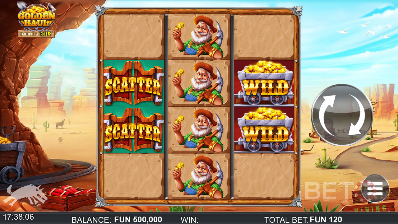Score 5+ Scatters for Free Spins in the Golden Haul Infinity Reels pokie
